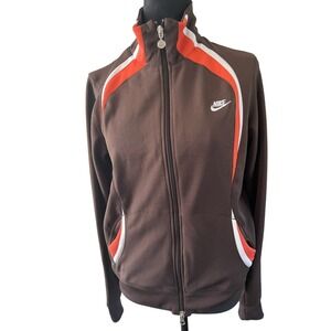 Nike Womens Y2K Track Jacket med Zip Brown Orange White Colorblock Media Pocket